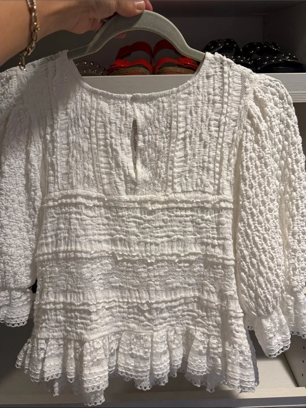 White Lace Ruffled Short-Sleeve Top